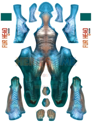 Cyan Shark Pattern Printing Spandex Suit No Mask