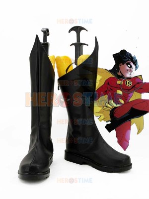 Red Robin Tim Drake Black Superhero Cosplay Boots