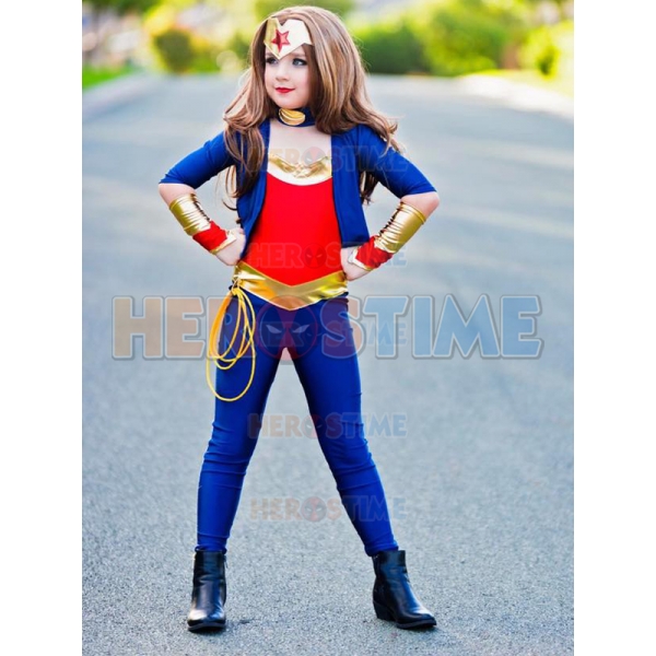 Kids Wonder Woman Costume Girls Spandex Superhero Suit