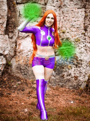 Starfire Spandex Cosplay Suit Teen Titans Superhero Costume