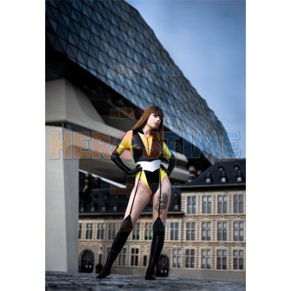 silk spectre fancy dress Sally Jupiter, Silk Spectre yellow chiffon and leather corset costume