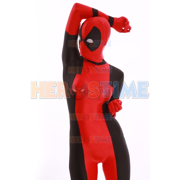 Black Womens Full Body Open Face Lycra Spandex Zentai Suit Costume Zipper  Long Sleeve Hood Unitard with Feet and Hands