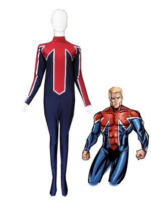 Blue & Red Captain Britain Spandex Superhero Costume