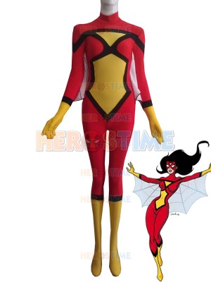 Red & Yellow Spider-Woman Spandex Superhero Costume