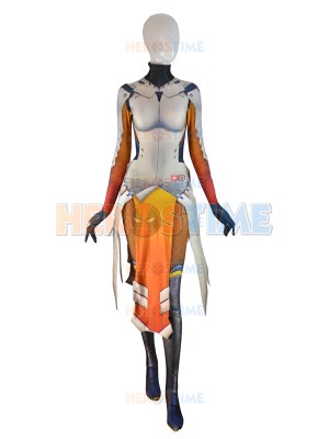 Overwatch Mercy Costume Armored W Strips Girl Game Cosplay Suit