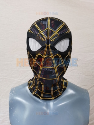 Spider-Man No Way Home Black & Gold Mask With Puff Paint Webbing