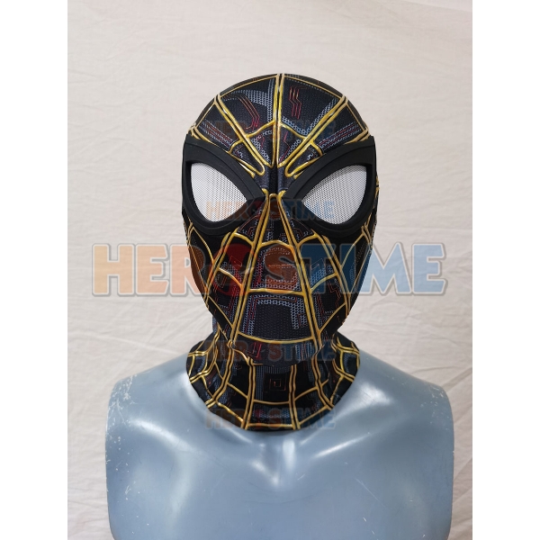 Spider-Man No Way Home Black & Gold Mask With Puff Paint Webbing
