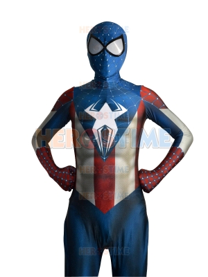 Captain America Spider-Man Hybrid Superhero Costume Morph Fullbody Suit