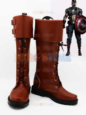 Newest Captain America Shield Star Brown Superhero Cosplay Boots