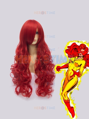 80cm Red Curve Firestar Female Superhero Wig