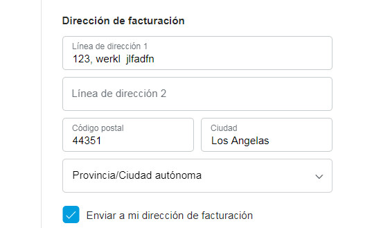 click "Enviar a la dirección de mi tarjeta" link